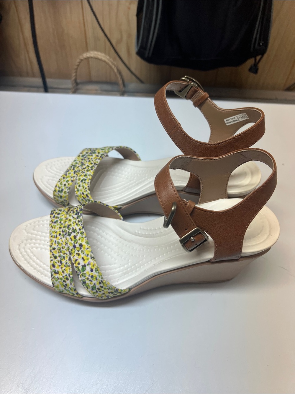 CROCS Yellow Floral & Brown Ankle-Strap Sandals
